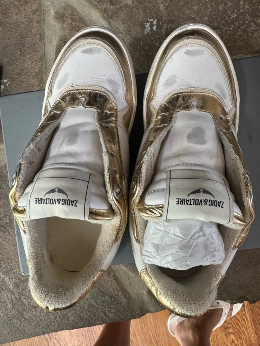 Zadig & Voltaire Wings White and Gold Low-Top Flash Sneakers - Picture 4 of 9